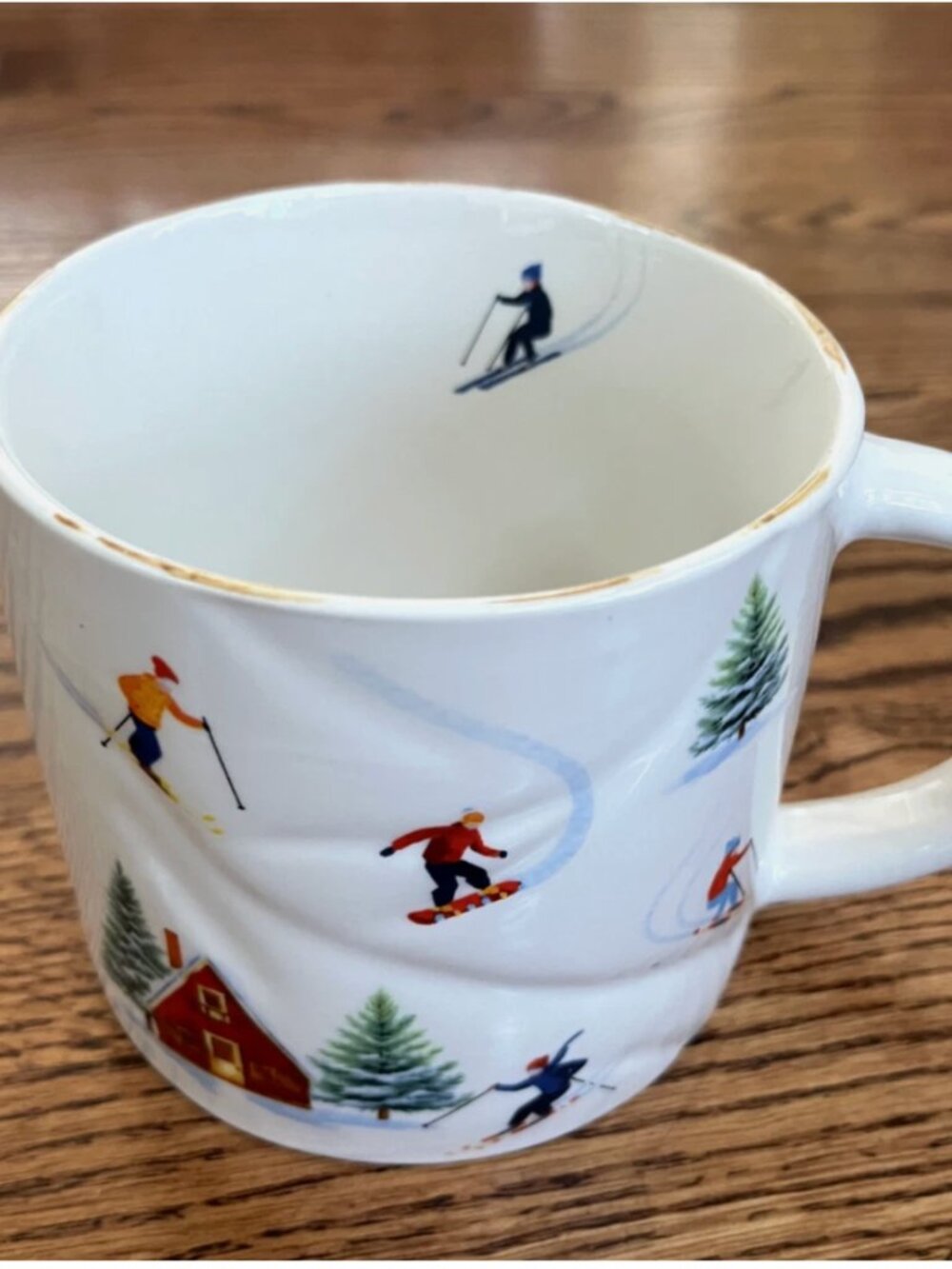 Skier Mug Cup Winter Lodge Ceramic Ski SnowBoard Mountains Snowy Cabin - New